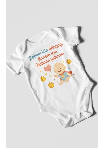 Morivokids Babaya Ve Anneye Özel Kısa Kollu Bebek Body %100 Pamuk Beyaz