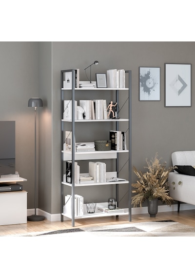 Profile Kitaplık 5 Raflı Diamond Beyaz / Siyah 73x172x35 Cm