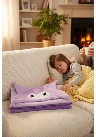 Mınıso Sanrio Lisanslı Kuromi Kapüşonlu Battaniye 36 Derece Üstü