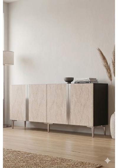 Ka1898ats Anka Konsol Ve Tv Sehpası Antrasit-traverten-silver 180cm