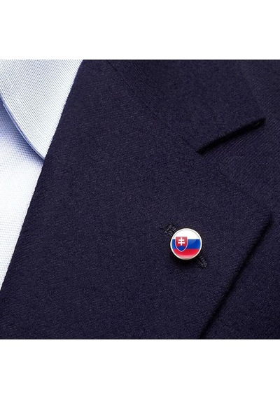 Slovakya Slovakia Bayrak Rozeti - Paslanmaz Çelik Yuvarlak Yaka Rozeti Çok Renkli