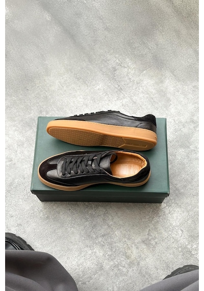 Flaw Bağcıklı Deri Sneaker Siyah-28315 Siyah