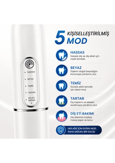 Şarjlı Diş Fırçası Diş Taşı Ve Plak Temizleyici 7 Parça Ağız Bakım Seti 5 Modlu Ipx7 Diş Tartar Seti
