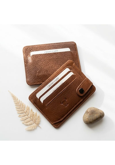 Passtell %100 Hakiki Deri Trend Model Minimalist Unisex Kredi Kartlık Ve Cüzdan Ebatlar 11,5 Cm /8,5 Cm Taba
