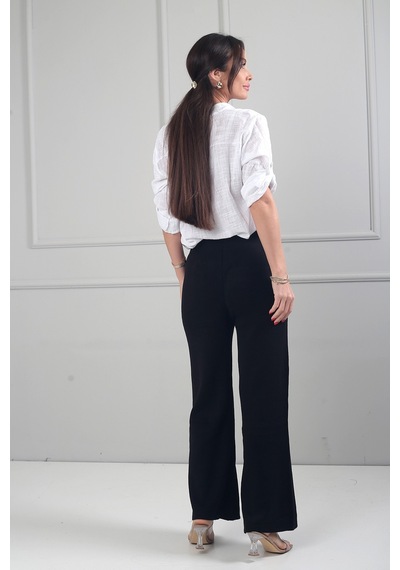 By Saygı Kadın Beli Lastikli Palazzo Triko Pantolon Siyah