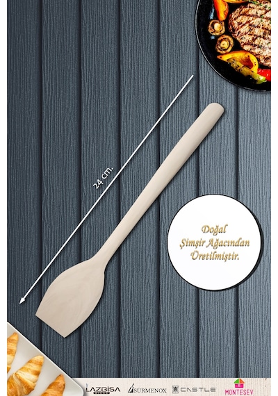 Doğal Şimşir Ağacı Ahşap Tahta Kaşık Spatula Seti Ağaç Kaşık 2li Set Şmş-002 Ahşap