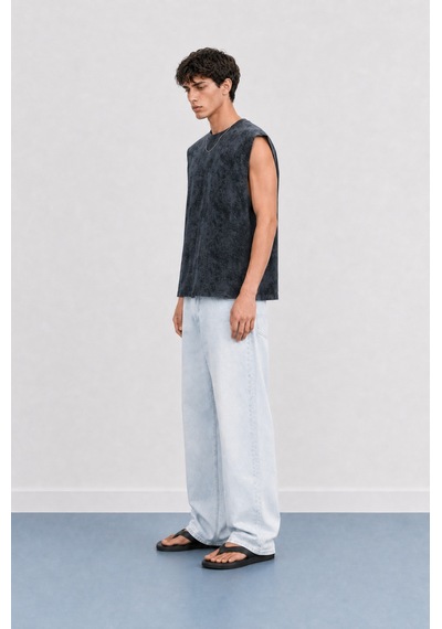 Respire Erkek Yıkamalı Tank Top Atlet Siyah