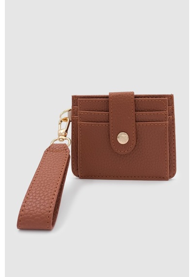 Wuclo Fione Çıtçıt Kapamalı 6 Bölmeli Çıkarılabilir Anahtarlıklı Mini Kadın Cüzdan Taba