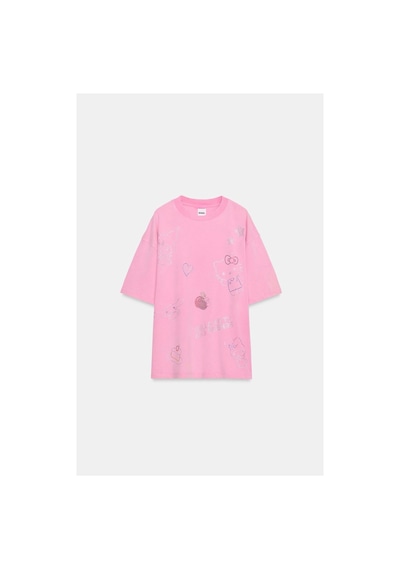 Sanrio Hello Kitty Taş Detaylı Pembe Tişört Pembe Pembe