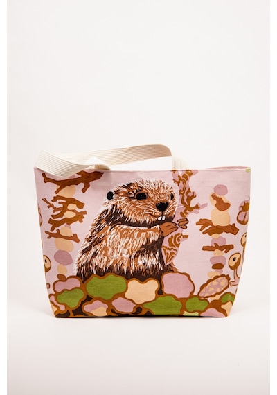 Fabric Craft Bag Omuz Çanta Desenli Keten Pembe - Yeşil