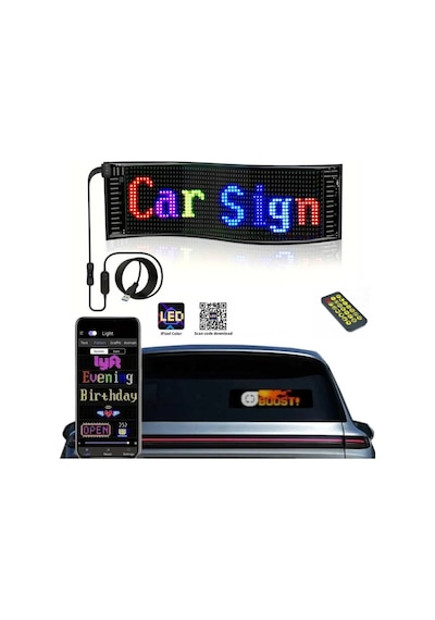 Araç İçi Led Panel Dijital Ekran Kumandalı Mobil Uygulamalı Kayar Led Rgb Ofis Parti Iş 37cm X 11 Cm Çok Renkli