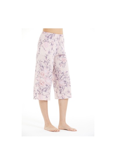 Lılac Kadın %100 Viskon Çiçek Desenli Pijama Altı Capri Pudra Pembe Pudra Pembe