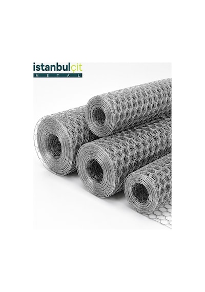 İstanbul Çit Metal Galvaniz Kümes Teli 3 İnç 75 Mm Göz 1,80 Mm Tel 2,60 Mm Gergi Teli 100 Cm X 20 M Altıgen Örgülü Tel Gri