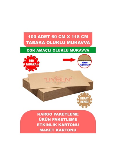 100 Adet 60cm X 118cm Baskısız Tabaka Oluklu Mukavva, Çocuk Etkinlik Kartonu, Maket Kartonu, Kargo Kartonu