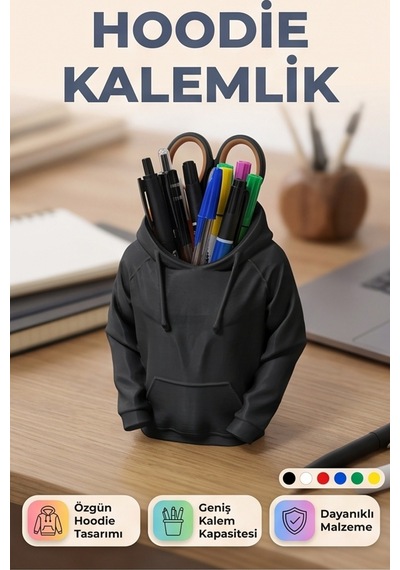 Hoodie Tasarımlı Dekoratif Kalemlik Siyah