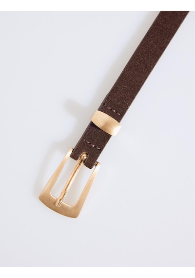 Jimmy Key Kahverengi Parlak Metal Tokalı İnce Süet Kemer 6sw415682800