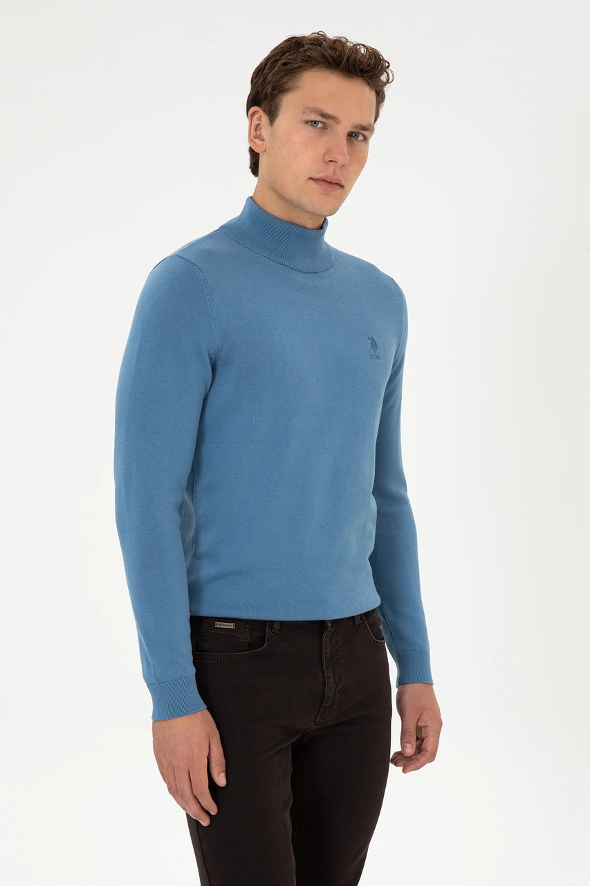 U.S. Polo Assn. Erkek Slim Fit Yarım Balıkçı Yaka Saks Basic Kazak 50307783-VR032