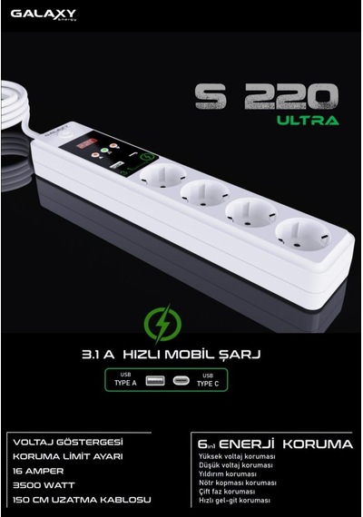 Galaxy S220 Ultra 4lü Akım Korumalı Usb+type C G.rpiz 1.5mt 1.5 M