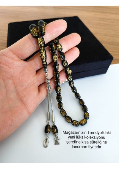 Fotoğraflı Tesbih, Sertifikalı Altın Parçacıklı Tesbih, Yazılı, Harfli Tesbih, Erkek Hediye Tesbih. 5 Siyah