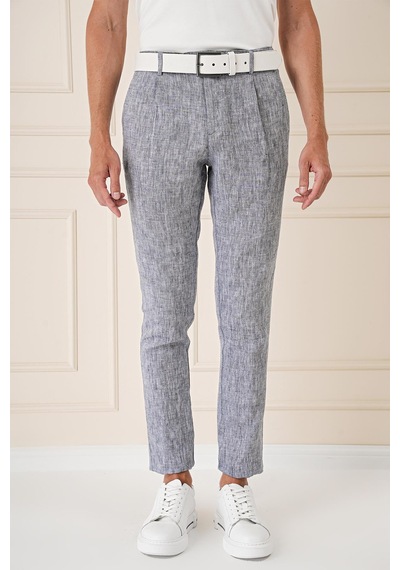 Efor Comfort Fit Beli Lastikli Pileli Keten Casual Lacivert Pantolon P 1145 Lacivert
