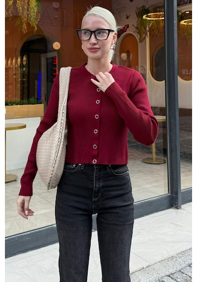 Madmext Bordo Çıt Kapamalı Triko Kadın Hırka Mg2579 Bordo