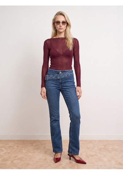 Dilvin 72355 Kemer Detaylı Bootcut Jean-mavi