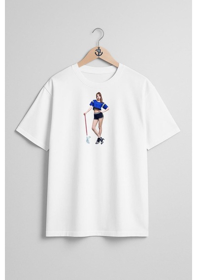 Oversize Aoa Singer K-pop Heart Attack Korean İdol Göğüs Tasarımlı Unisex T-shirt Beyaz
