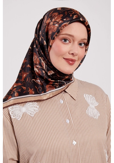 Levidor Kristal Eşarp Lalezar Desen Siyah