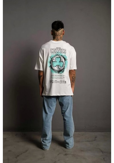 Erkek Sırt Baskılı T-shirt - Beyaz