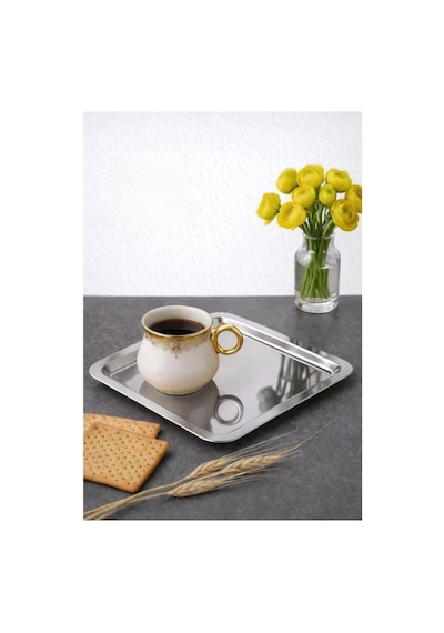 6 Adet Lüx Kare Paslanmaz Çelik Sunum Tepsini 21x21cm Kahve Servis Sunum Tepsisi & Tabağı Gümüş Çok Renkli