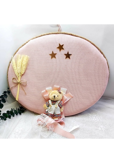 Pembe Oval Ayıcıklı Kız Bebek Odası Kapı Süsü Büyük Çok Renkli