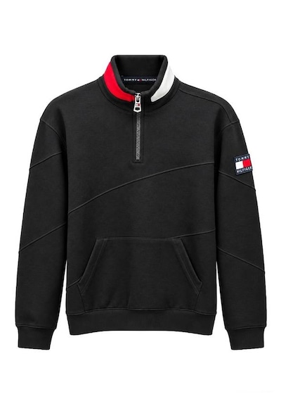 Tommy Hilfiger Yarım Fermuar Dik Yaka Sweatshirt Siyah