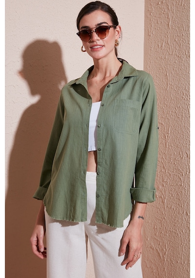 Lela Pamuklu Regular Fit Cepli Bayan Gömlek Cf25S16992 Haki