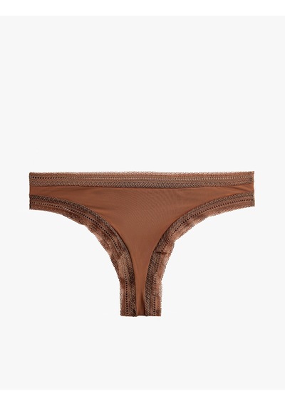 Koton Rahat Kalıp Dantel Detaylı String Külot Kahverengi 6slk30230mk Kahve