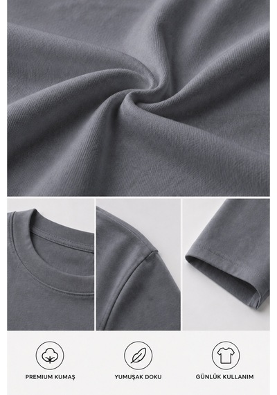 Masion Rae Erkek Premium Gri Oversize Tişört Nefes Alan Yumuşak Dokulu Terletmeyen Rahat Kalıp Basic