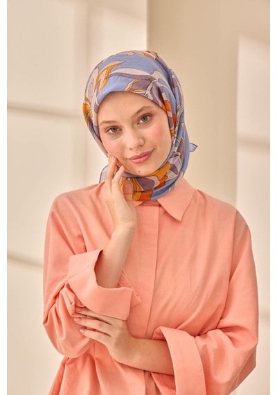 Silk Home Olinda İpek Eşarp 47003-24 Mavi Lila, Turuncu, Vizon, Mor