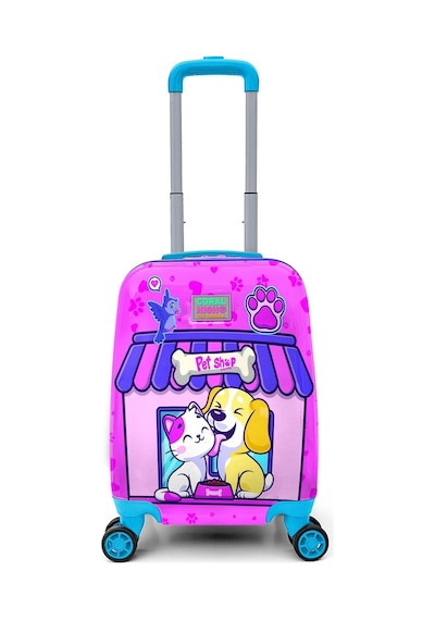Coral High Kids Kedi Köpek Desenli Çocuk Valizi 16776 Pembe - Mavi