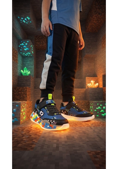 Nstil Günlük Unisex Çocuk Spor Ayakkabı Sneaker Cırtlı Rahat Hafif Konforlu Dayanıklı 02-03 Siyah - Saks