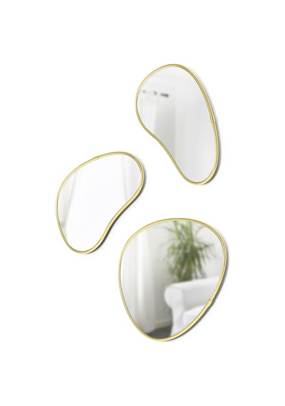 Hubba Pebble Duvar Montaj Aynaları, 3'lü Set, Pirinç &