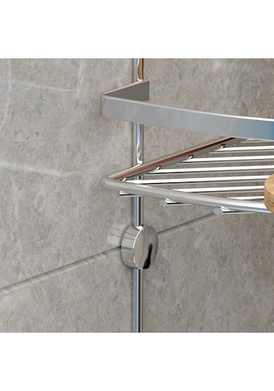 Teknotel Üç Katlı Banyo Köşe Rafı Kancalı Krom Lm009H Çok Renkli