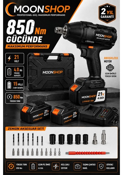 850 Nm Profesyonel Şarjlı Darbeli Somun Sıkma Makinesi Brushless Motor 2 Akü Taşıma Çantalı Mn