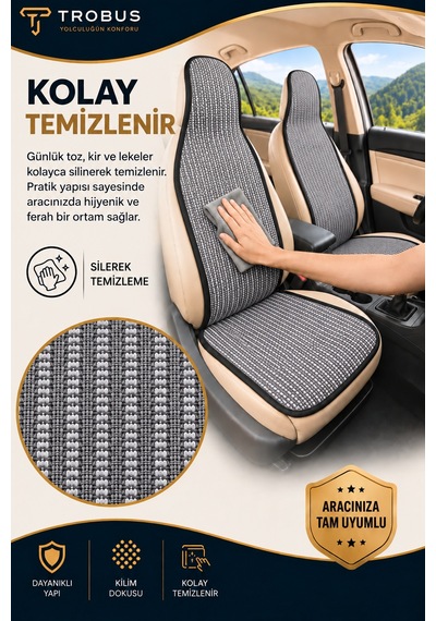 Ford Ranger 2012-2018 Üniversal Örme Ön 2 Parça Minder Terletmez Kaymaz Taban Gri