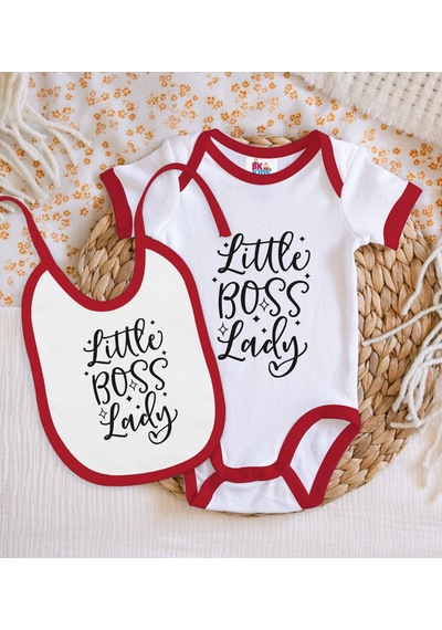 Bk Gift Bk Kids Little Boss Lady Tasarımlı Kırmızı Bebek Body Zıbın Ve Mama Önlüğü Hediye Seti-1 Çok Renkli
