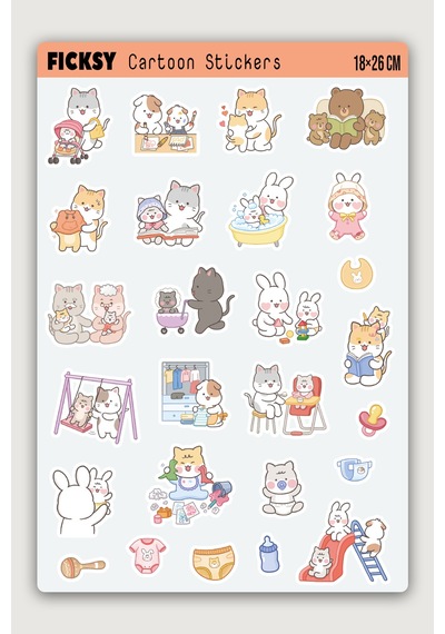 Kawaii Stili Sevimli Anne Bebek Çocuk Hayatı Sticker Seti - 26 Adet Etiket Çıkartma Diğer