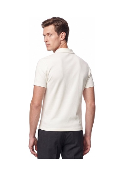 Efor Comfort Fit Rahat Kalıp Polo Yaka Fermuarlı Ekru Beyaz Tişört Ts 930