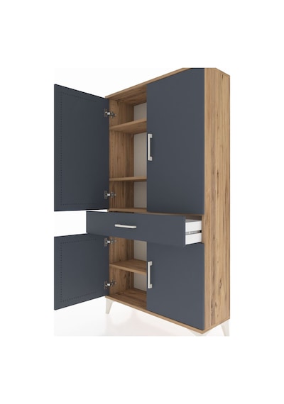 Arges Dolap 4 Raflı Tek Çekmeceli 4 Kapaklı 88x30x163 Çam-ant... Çam
