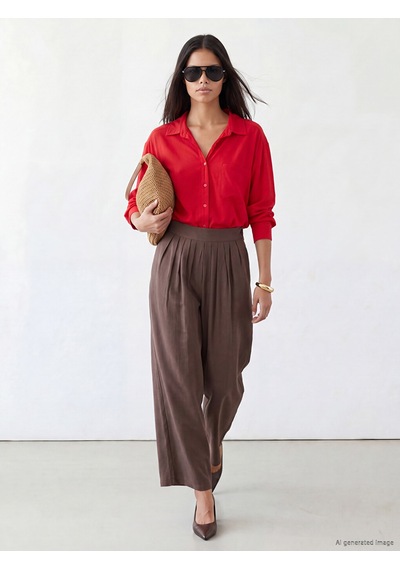 Lcw Modest Kırmızı Modal Karışımlı Oversize Kadın Gömlek