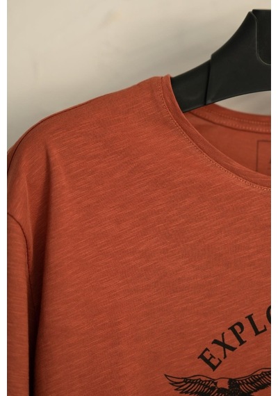 Sıfır Yaka Büyük Beden Baskılı Penye Erkek T-Shirt Çok Renkli