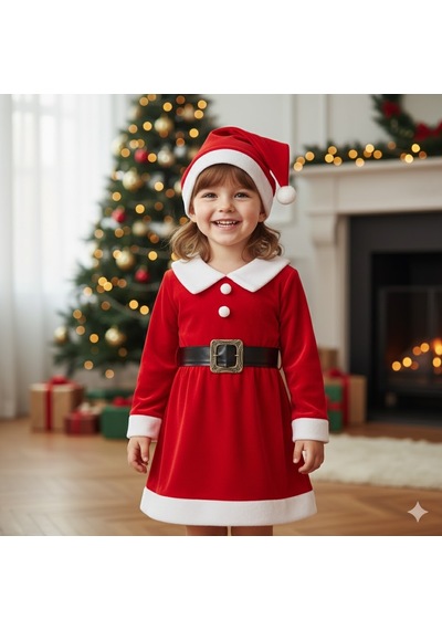 Kız Çocuk Yılbaşı Noel Temalı Noel Baba Elbisesi Diğer