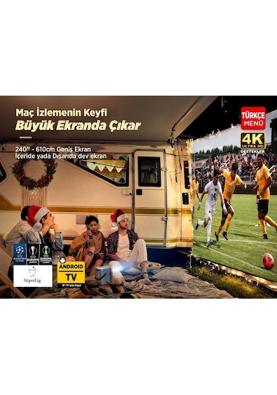 Vankyo H300A 6G Wi-Fi + BT 5.2 HiFi Dolby 240" Android TV 4K Destekli Projeksiyon Cihazı Gri